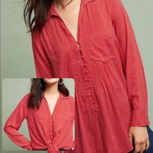 Anthropologie Red Polka Dot Matilda Button Top Small